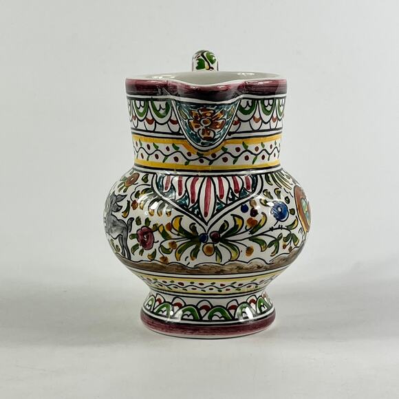 Ceramicas de Coimbra Portugal Hand Painted Small Pitcher 5.5"x5" Folk Art XVII - Picture 3 of 12